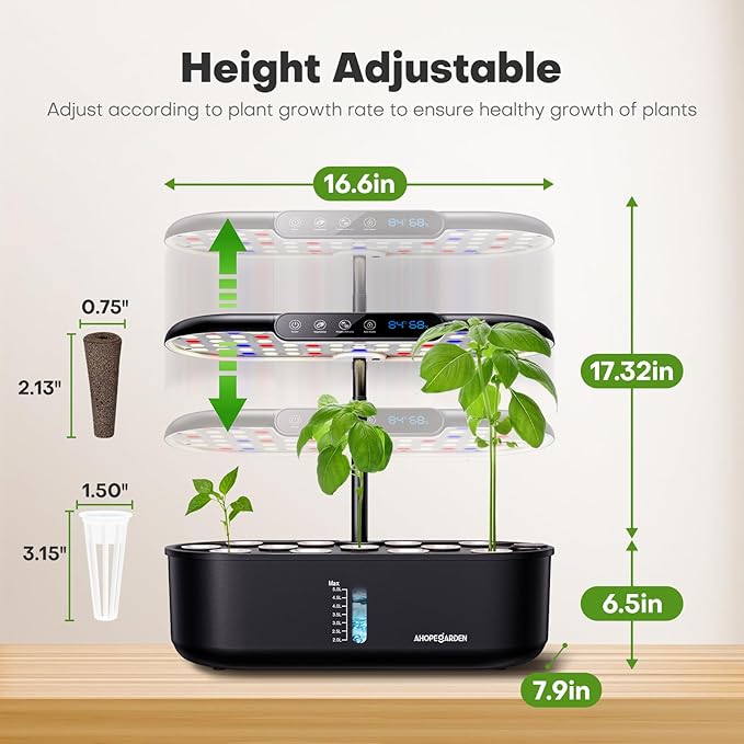 Ahopegarden Hydroponics Growing System kit: Indoor Herb Garden - 12 Pods Plant Germination Kit with LCD Display and LED Grow Light, Smart Temp & Humidity Detection, Planter Grower for Fresh Vegetables