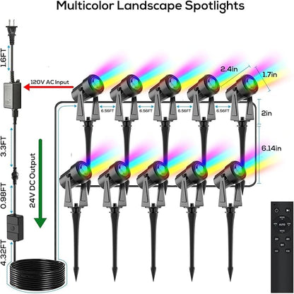 SUNTHIN Outdoor Landscape Lighting with Remote, RGBW Color Changing Spot Uplights,10 Pack