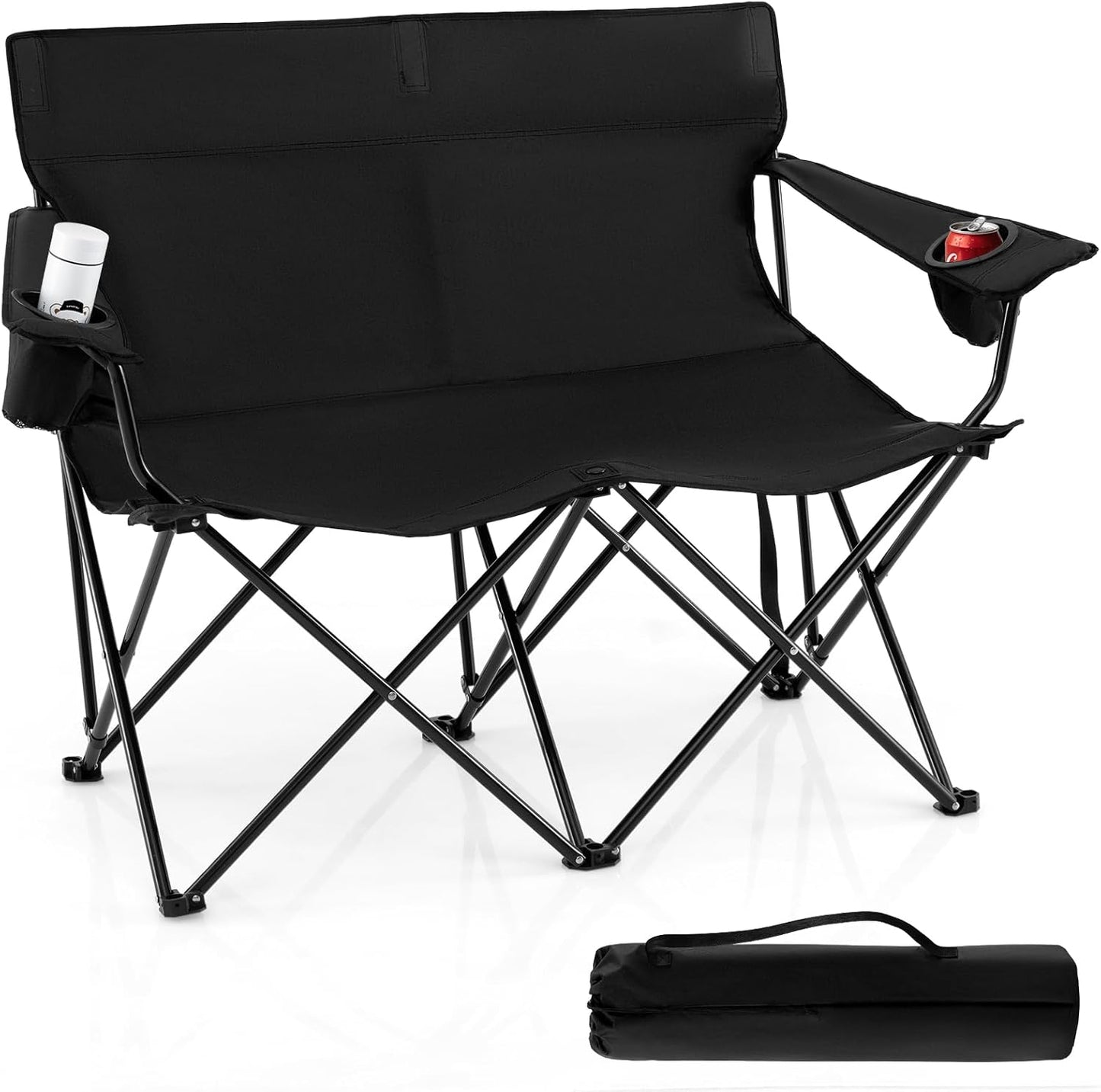 Goplus Double Camping Chair, Oversized Heavy Duty Camping Loveseat for Adults, Portable Folding 2 Person Camping Chair with Cup Holder for Outdoor Lawn Beach Backyard
