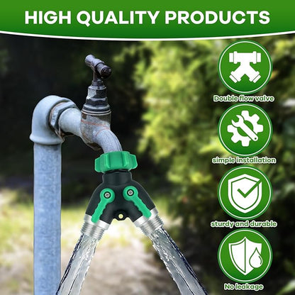 Garden Hose Splitter 2 Way, 304 Stainless Steel Hose Splitter 2 Way Heavy Duty, 3/4" Full Flow Y Valve Water Hose Splitter, Outdoor Faucet Splitter Y Connector for Garden Hose