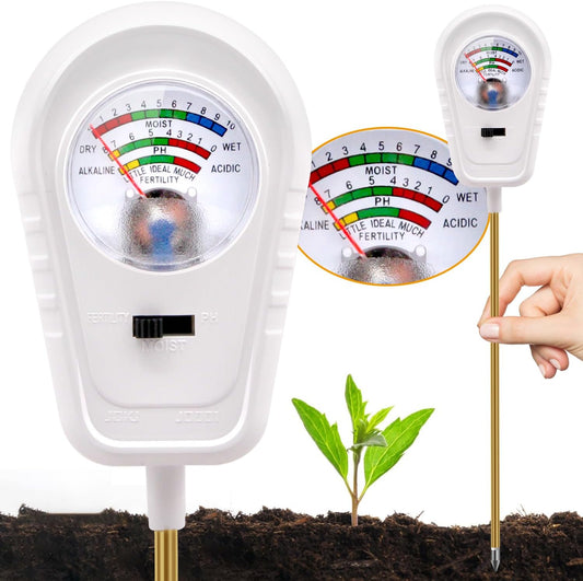 Soil Test Kit 3-in-1, Soil Moisture Meter, Soil PH Meter, Fertility Soil Tester, Soil Tester for Garden, Lawn, Farm, Outdoor & Indoor Use (Pearl White)