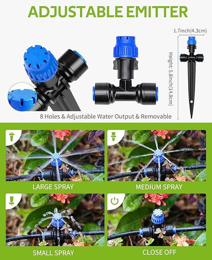 32.8FT Quick-Connect Drip Irrigation Kit with Adjustable Fan-Shaped Drippers for Garden Watering, Saving Water Automatic Irrigation Equipment for Raised Bed Plants Vegetable Garden Greenhouse