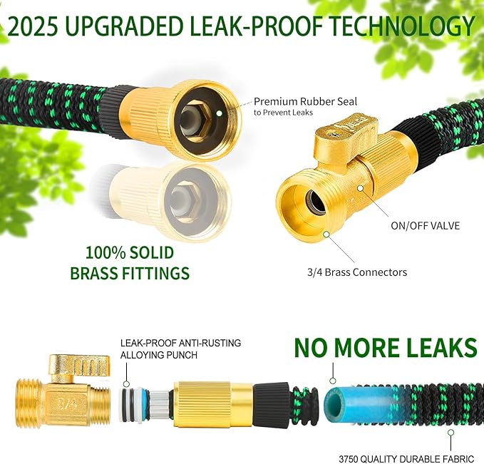 200 ft Expandable Garden Hose-Superior Strength 3750D - 4 -Layer Latex Core Garden Watering Hoses - Expanding Water hoses - Extra Strong Brass Connectors/Storage Bag for Watering