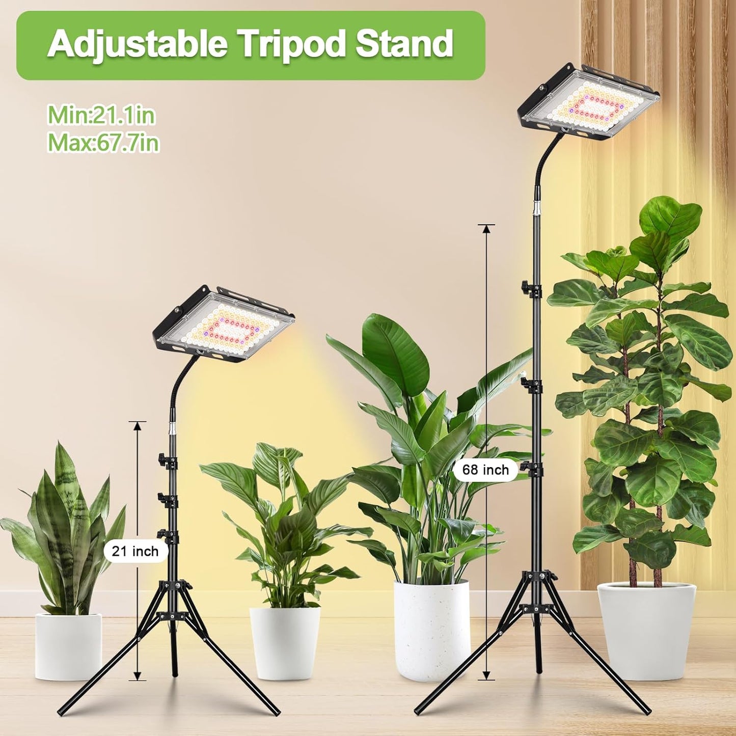 LBW Grow Lights for Indoor Plants, 96 LEDs Full Spectrum Standing Plant Grow Light with 4/8/12H Timer, 6 Dimmable Levels,68" Adjustable Tripod, Floor Grow Lamp for Tall Large Indoor Plants Growing
