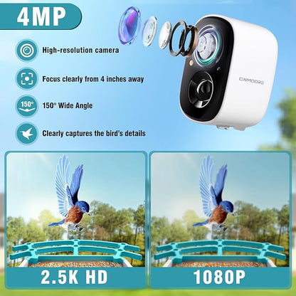 No-Monthly-Fees Solar Bird Feeder with 4MP Camera, Free AI Birds Species Identification, 2.5K Smart Bird House with Cam, Instant Arrival Alerts, Squirrel-Proof, Ideal