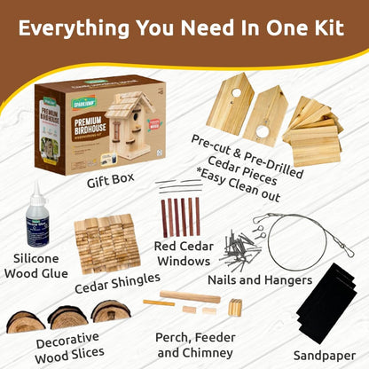 SparkJump Premium Wooden Bird House Kit - Build it Yourself Birdhouse - Birdhouse Kits for Adults to Build - Woodworking Adult Crafts & DIY Bird House