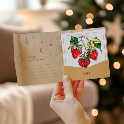 Strawberries Branch Acrylic Suncatcher Stained Glass Effect Window Car Hanging Christmas Ornament Indoor Outdoor Decor Garden Sun Catcher Panel for Berry Lover for Women Mom Grandma