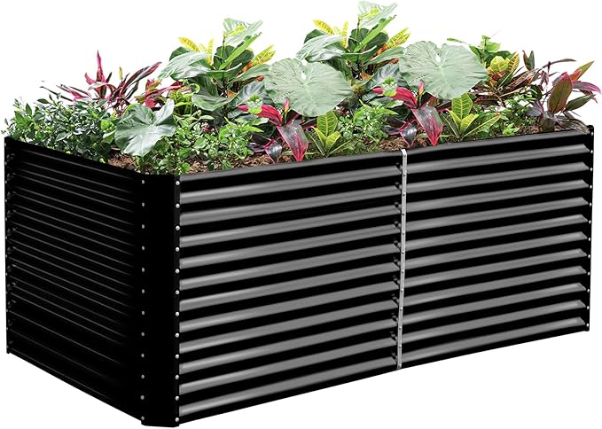 Land Guard 6x3x3ft Rectangular Galvanized Raised Garden Beds, Large-Capacity Metal Planter Box Outdoor, Durable Deep Raised Garden Bed 3ft Tall, Raised Beds for Gardening Vegetables, Dark Grey