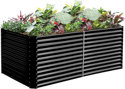 Land Guard 6x3x3ft Rectangular Galvanized Raised Garden Beds, Large-Capacity Metal Planter Box Outdoor, Durable Deep Raised Garden Bed 3ft Tall, Raised Beds for Gardening Vegetables, Dark Grey