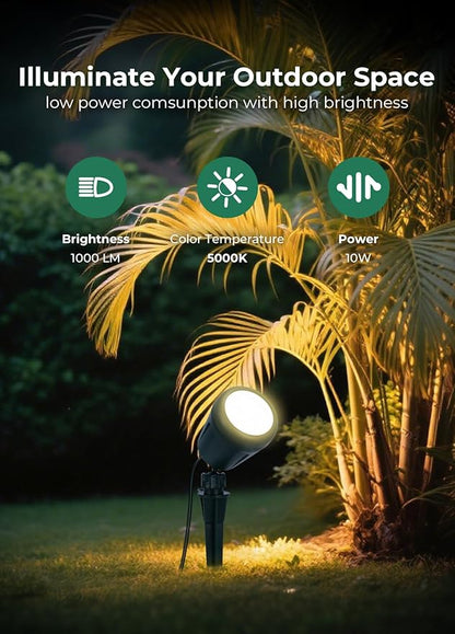 Halloween Spotlights Outdoor, 120V Plug-in Christmas Spot Light, 5000K LED Landscape Lighting with 5 Color Lenses (Red Green Blue Purple Yellow), IP67 Waterproof, 4 Pack