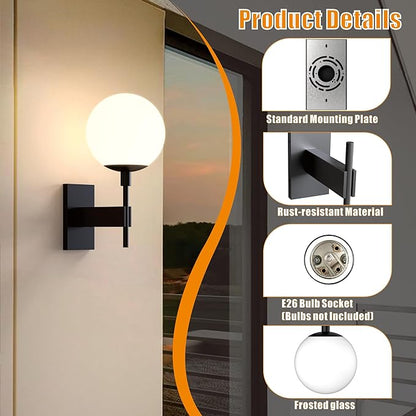 Hyunbae Outdoor Wall Sconce, 18.9" Large Size Wall Light, Exterior Light Fixtures Wall Mount for House, Globe Glass Front Porch Lights, Waterproof Outside Lighting Sconce Lamp with E26 Base