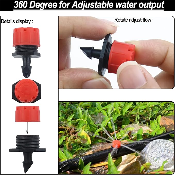150 Pcs Adjustable Micro Drip Irrigation Sprinklers 1/4 Inch Universal 8-Hole Flow Dripper Garden Irrigation Nozzles for 4mm/7mm Tube Watering System (Red)