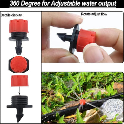 150 Pcs Adjustable Micro Drip Irrigation Sprinklers 1/4 Inch Universal 8-Hole Flow Dripper Garden Irrigation Nozzles for 4mm/7mm Tube Watering System (Red)