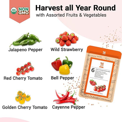 Strawberry Seed Pod Kit, Grow Anything Kit for All Hydroponics Growing System, 14 Pods with 600+ Seeds of Heirloom Cherry Tomato, Jalapeno Pepper,Cayenne Pepper, Wild Strawberry and Dwarf Pea