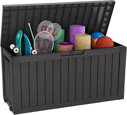 Outdoor Storage Box, Resin Deck Boxes Indoor and outdoor, Waterproof Storage Box Lockable Lid (Black, 73 Gallon)