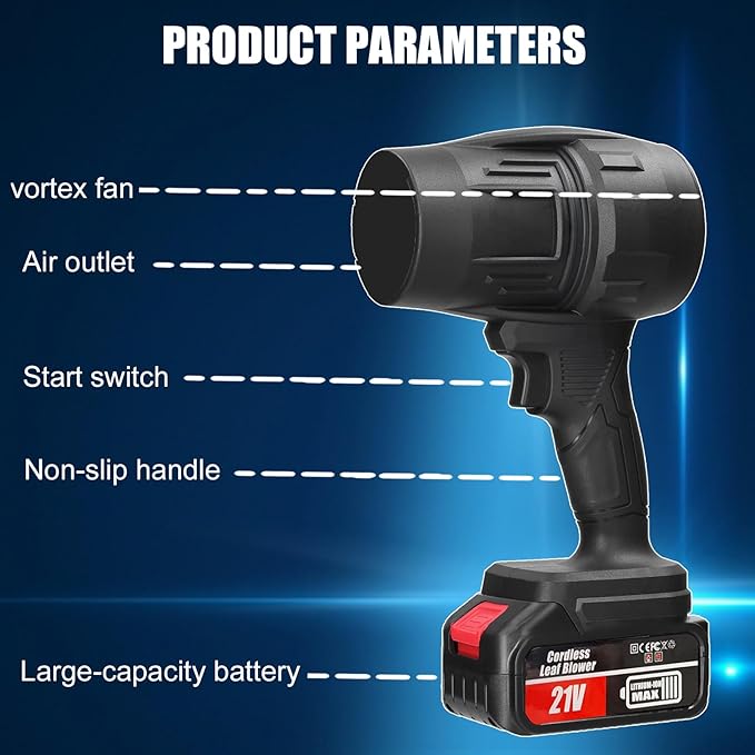 Cordless Leaf Blower Portable Dust Cleaner Electric Blower Lightweight Handheld Leaf Blast with Stepless Speed, with 2 Batteries for Patio Cleaning, Blowing Leaves, Drying, Camping