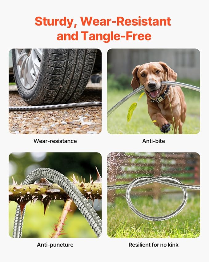 VEVOR Garden Hose Metal 50FT – Heavy Duty Stainless Steel Water Hose, Flexible, No Kink & Tangle, Puncture Resistant & Rust Proof, Lightweight w/ 10-Function Spray Nozzle for Yard, Outdoor, Gardening