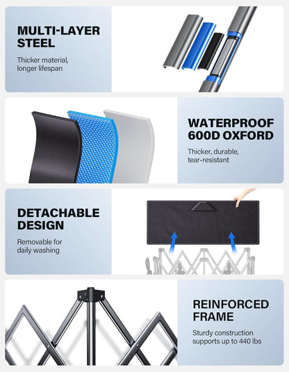 Collapsible Wagon, 440lbs Foldable Wagons Carts with Big Wheels, Heavy Duty Folding Wagon for Beach/Garden/Camping/Grocery-Ink Black