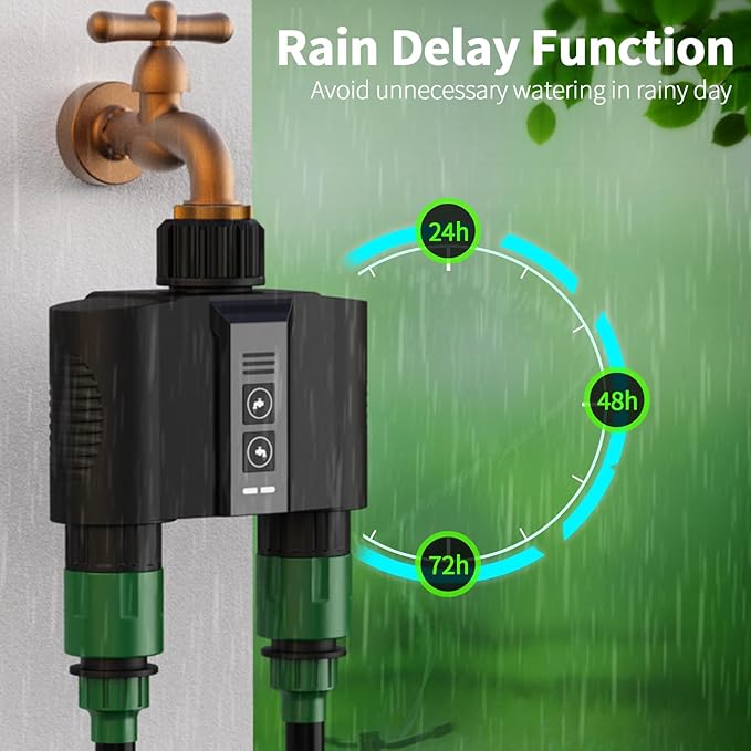 WiFi Water Timer for Garden Hose, Sprinkler Timer with 2 Outlet for Lawns and Yard, Rain Delay/Remote/Manual/Automatic Drip Irrigation System Programmable Faucet