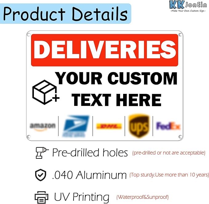 Custom Metal Delivery Sign for Packages, Waterproof Personalized Leave Packages Sign for Home, Leave Your Delivery Instruction on Signage (Warning style, 14"x10")