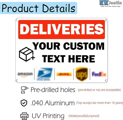 Custom Metal Delivery Sign for Packages, Waterproof Personalized Leave Packages Sign for Home, Leave Your Delivery Instruction on Signage (Warning style, 10"x7")