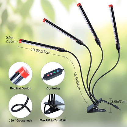 4-Head Strong Clip Grow Lights for Indoor Plants, Seed Starting, Bonsai, Succulent, Cactus with Timer, 36 Watt Power Home Plug, Enough High-Intensity Like Sun, Best Gift for Plants Lover