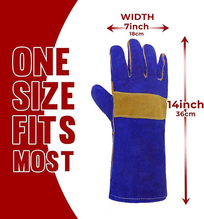 HANDLANDY Animal Handling Gloves, Falconry Cat Glove Bite Proof, Thorn Proof Rose Pruning Gardening Gauntlets (Royal blue, 14 Inches)