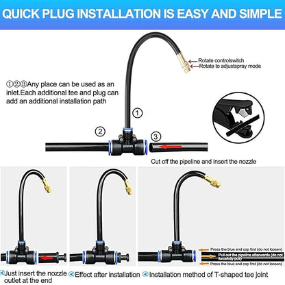 Drip Irrigation Kit Automatic Watering System for Potted Plants, 360 Degree Adjustable Copper Micro Sprinklers, Quick Connect Tubing Fittings for Garden, Lawn, Patio, Balcony(15 Nozzles Ⅱ)