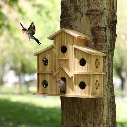 Bird Houses for Outside,Outdoor 6 Hole Bird House -Hummingbird House-Large Bird House for Outside-Birdhouse kit (Wood, Set-1)