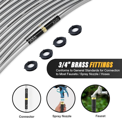 Lefree Garden Hose 50ft, Stainless Steel Garden Hose Metal, Flexible Water Hose with 10-Function Nozzle, Crush Resistant, Leak Proof, No Kinks Heavy Duty Hose for Yard, Outdoors, Rv