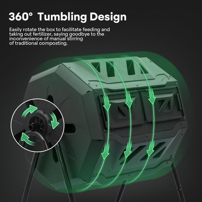 Athena Collection Compost Tumbler, 43 Gallons Dual Composter Chamber Outdoor, Easy Turn & Fast Rotating Compost Bins with 2 Sliding Doors, Easy Assembly, for Garden, Yard and Outdoor Use