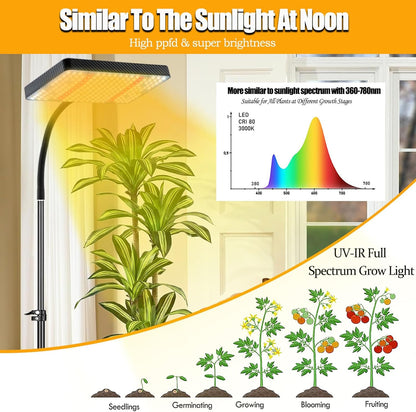 Grow Light with Tripod Stand and Timer, Sunlight Full Spectrum Grow Lights for Seed Starting, 25W 2000Lm LED Growing Lamps for Tall Plants, Bonsai Tree, Height Adjustable 12"-48"