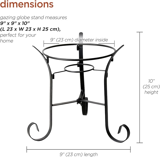 Alpine Corporation 10 Inch Tall Metal Stand fits one 8 Inch or 10 Inch Gazing Globe, Black