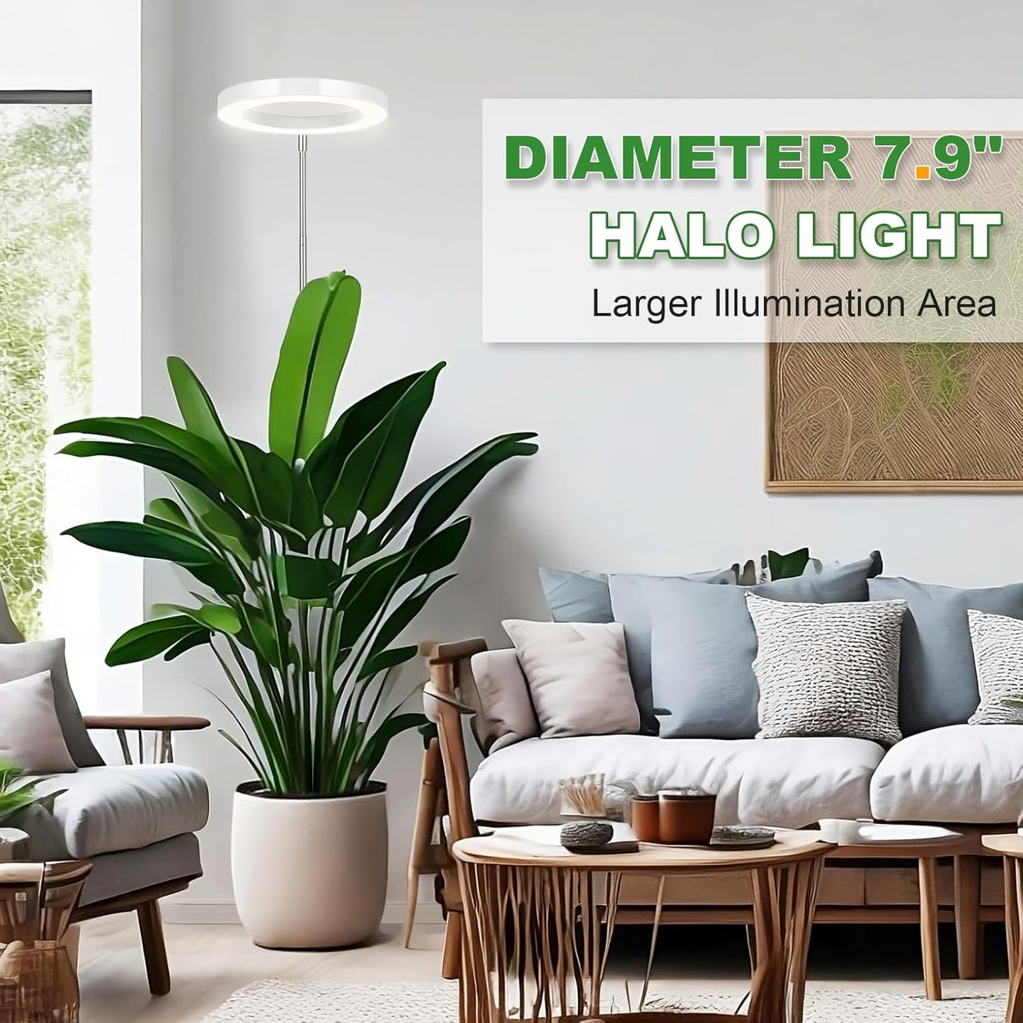 LORDEM Grow Light for Indoor Plants, 7.9" Full Spectrum LED Plant Grow Light, Height Adjustable Growing Lamp with Auto Timer 4H/8H/12H, 6 Dimmable Levels, Ideal for Indoor Large Tall Plants Growth