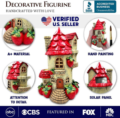 OrnamentallyYou Spring & Summer-Themed Garden Statues – Adorable Outdoor Decor for Lawn, Patio & Porch (Solar Powered Strawberry Fairy Home Garden Statue, 10" Unique Spring Decoration)