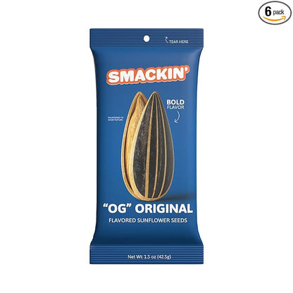 SMACKIN' Sunflower Seeds, Roasted Jumbo Small-Batch, American Made - Original. 1.5oz bags (6 Pack)