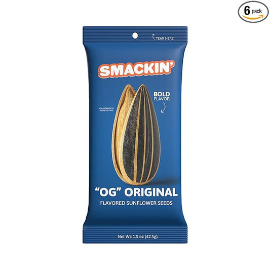 SMACKIN' Sunflower Seeds, Roasted Jumbo Small-Batch, American Made - Original. 1.5oz bags (6 Pack)