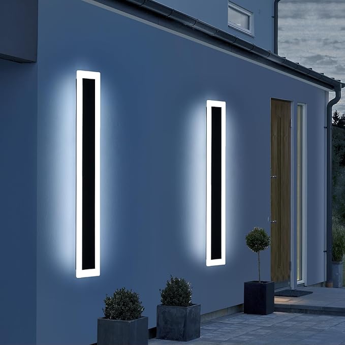 Upgrade Widened 2 Pack Long Outdoor LED Wall Light, 57inch Modern Minimalist Wall Sconce, 3 Color 3000K/4500K/6000K, 50W, IP65 Waterproof, Black Exterior Lighting Fixture for Patio, Garden, Garage