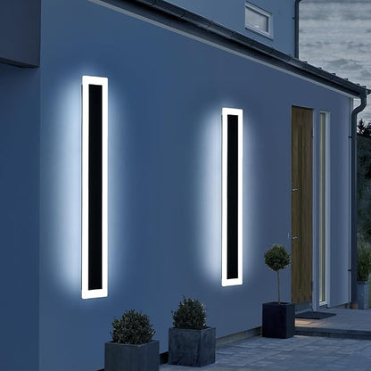 Upgrade Widened 2 Pack Long Outdoor LED Wall Light, 57inch Modern Minimalist Wall Sconce, 3 Color 3000K/4500K/6000K, 50W, IP65 Waterproof, Black Exterior Lighting Fixture for Patio, Garden, Garage