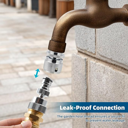 Hibbent Swivel Garden Hose Quick Connector, 360° Rotatable Faucet Hose Quick Connect Fitting, Solid Brass 3/4 Inch GHT Thread, Female and Male Adapter