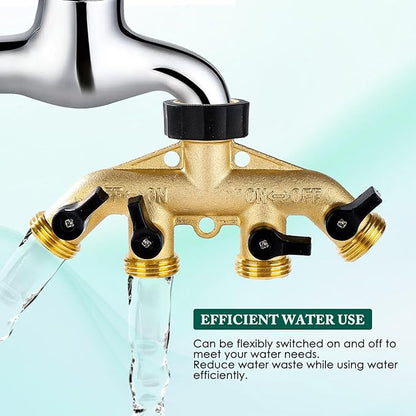 Dalmbox Garden Hose Splitter 4 Way, Water Hose Splitter, 3/4" Heavy-Duty Brass Garden Hose Splitter, Includes 9 Rubber Washers & Teflon Tape(2 pack)