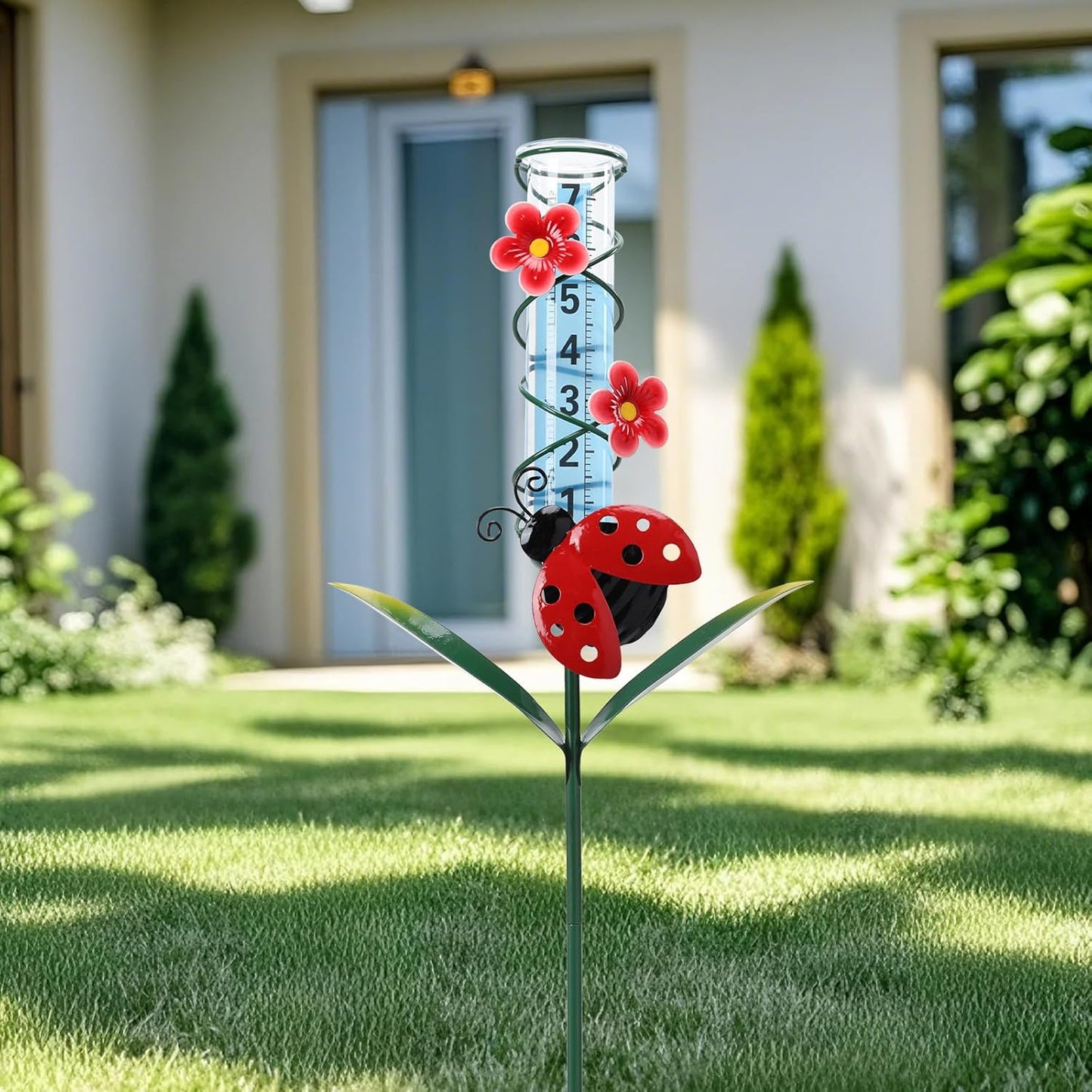 MUMTOP Rain Gauge Outdoor Freeze Proof, 35 Inch Large Number Easy Read Water Measure Gauge for Lawn, Yard and Garden(Ladybug)