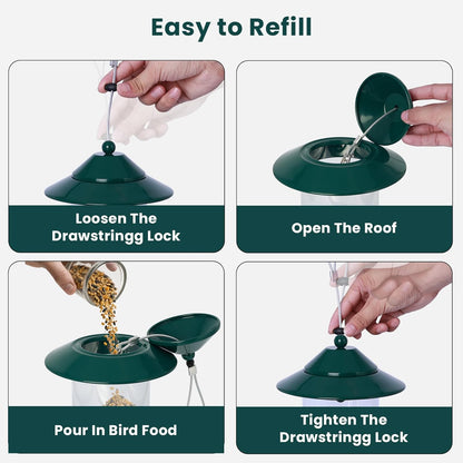 Metal Bird Feeder for Outdoors – 2.4LB Hanging Bird Feeder with 360-degree, Weatherproof & Rust-Resistant, Easy to Fill & Clean for Wild Bird Feeders in Backyard & Garden(Green)