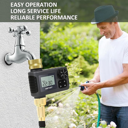 Sprinkler Timer with Brass Swivel Programmable Water Timer with Rain Delay/Manual/Automatic Drip Irrigation Function Watering System for Yard Crops Lawns Pool, 1 Outlet