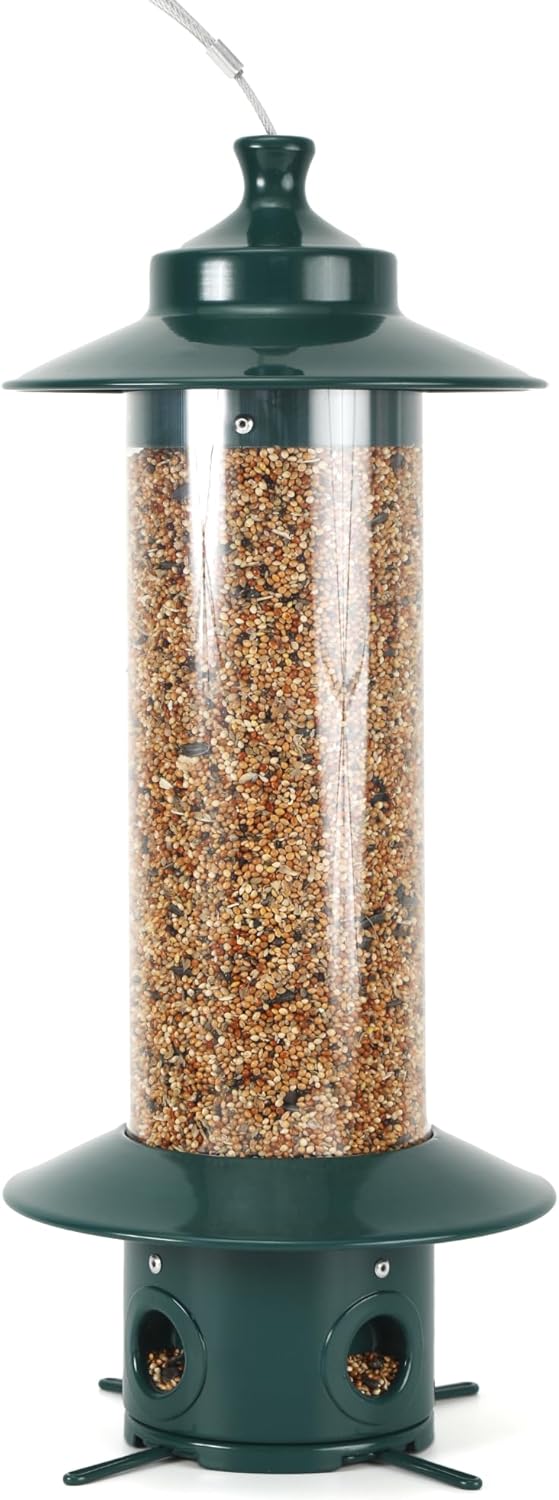 Squirrel Proof Bird Feeders, Heavy Duty Metal Wild Bird Feeders, Bird Feeders for Outdoors Hanging, Large Capacity, Easy-to-Fill and Clean, 4 Metal Perches, 2.5L, Garden Green