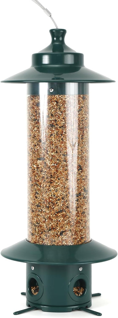 Squirrel Proof Bird Feeders, Heavy Duty Metal Wild Bird Feeders, Bird Feeders for Outdoors Hanging, Large Capacity, Easy-to-Fill and Clean, 4 Metal Perches, 2.5L, Garden Green