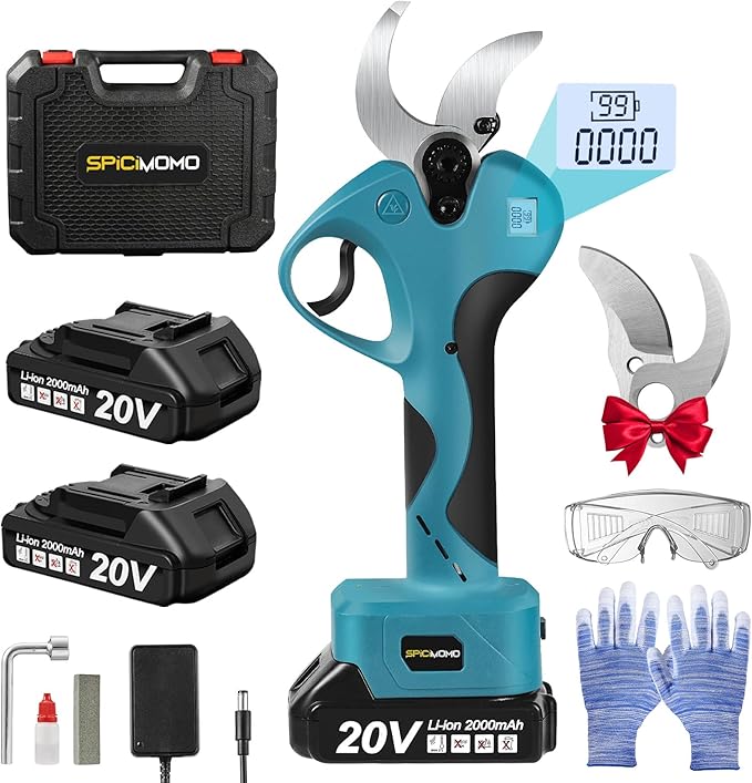 Cordless Electric Power Pruner Shears - Battery Pruning Shears 40mm Max Cutting Diameter with 20V 2X 2.0Ah Batteries and Charger, Professional Heavy Duty Gardening Pruner with Replacement Blades