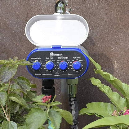 Dual Outlet Water Timer Irrigation Controller System, No Water Pressure Required