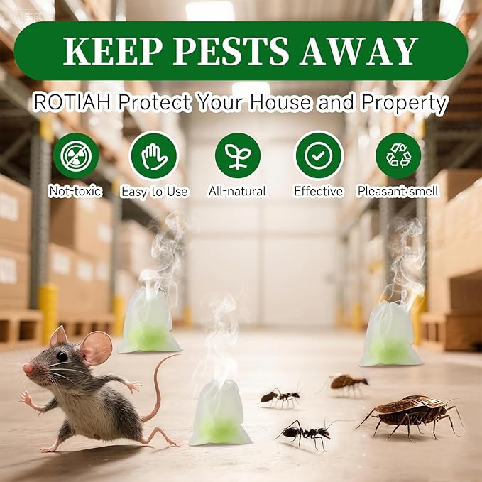 Pest Rodent Repellent, 48 Pack Peppermint Oil Repellent for Mouse, Roach, Rodent, Mice, Rats, Spider, Ant, Pest Control Indoor & Outdoor Use, Natural Mouse Deterrent Replace Traps Family & Pet Safe