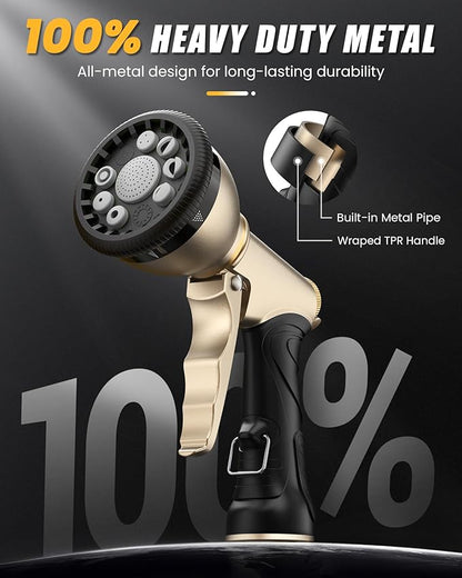RAINPOINT Garden Hose Nozzle, Hose Sprayer Nozzle with 9 Spray Patterns, High Pressure Water Hose Nozzle Heavy Duty Metal Hand Sprayer, Watering Plants and Lawn, Car Washing, Pet Showering,Grey 2pcs